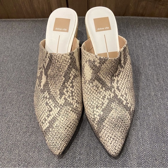 Dolce Vita Angela Mules Leather Snake Embossed Stacked Heel Shoe Size 9 - Picture 1 of 7